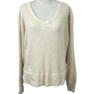 Aerie Women Oversized Thermal Long Sleeve Top Lounge Boho Winter Cream Size XS